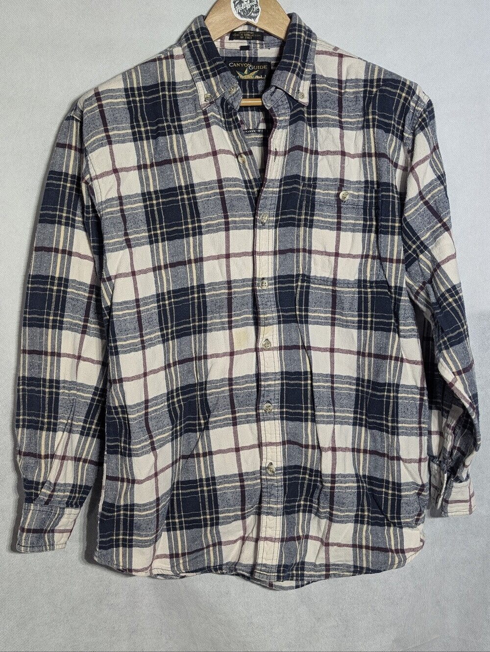 Canyon Guide Outfitters Plaid Button Down Shirt Men's Large 100% Cotton Blue